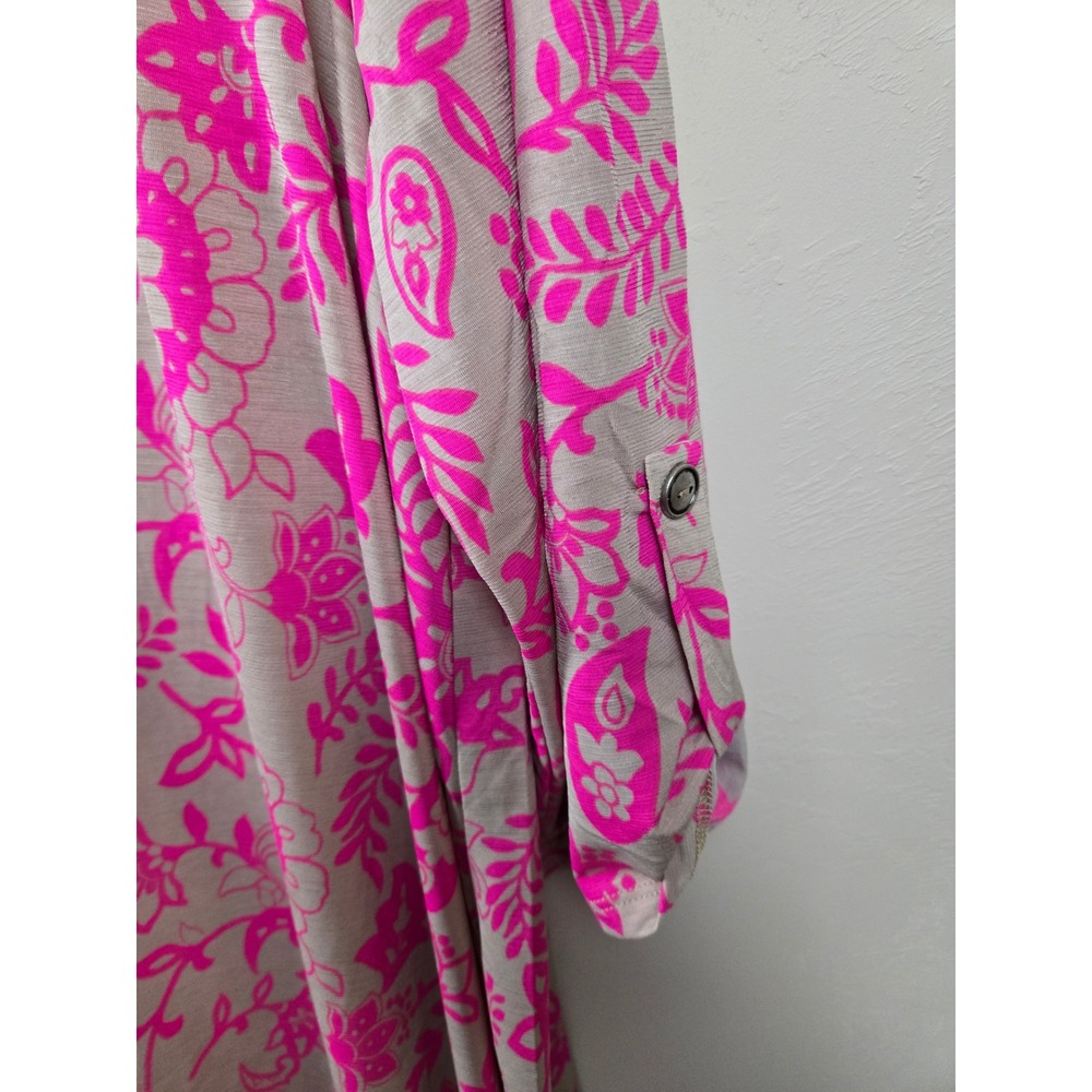 Dear Scarlett Pink Floral Paisley Split Neck Roll Tab Sleeve Tunic Top 2X NEW - Picture 7 of 10